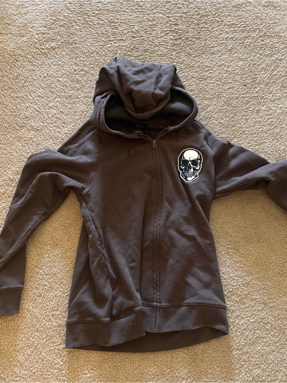 Men's Brown Skull Zip Hoodie with Hood size 2